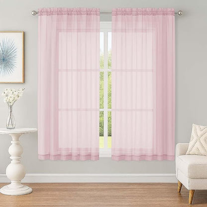 OWENIE Sheer Blush Curtains, Sheer Curtains 63 inch Length 2 Panels Set, Rod Pocket Voile Fimly Sheer Drapes for Living Room Bedroom, 2pcs, Blush, Each 59" W x 63" L