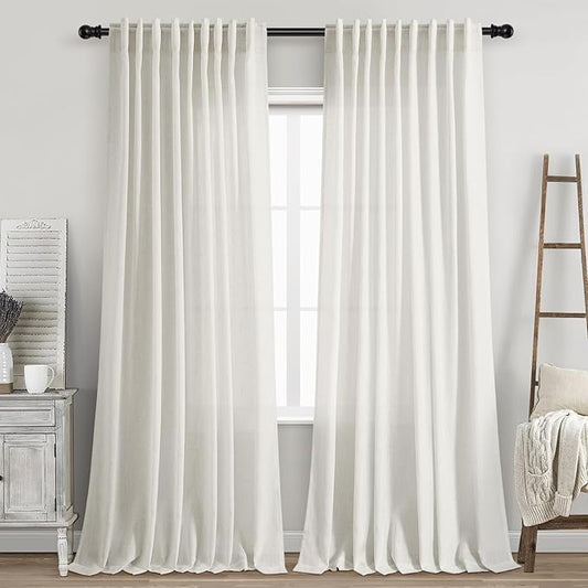 Nanspring Cream Linen Curtains 90 Inches Long for Bedroom Back Tab Light Filtering Privacy Sheer Curtain Modern Farmhouse Coastal Decor Cream Cotton Textured Gauze Curtain 2 Panel Set 70x90