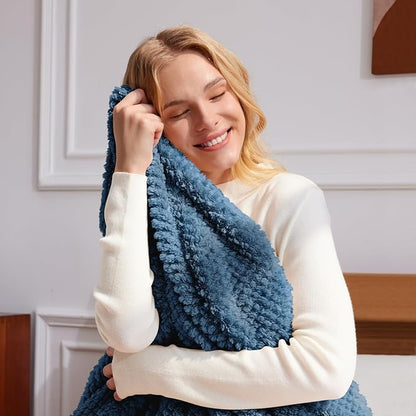 Whale Flotilla Twin Size Fuzzy Fleece Blanket, Fluffy Warm Soft Jacquard Bed Blankets for All Season, Lightweight and Cozy, 60x80 Inch, Slate Blue