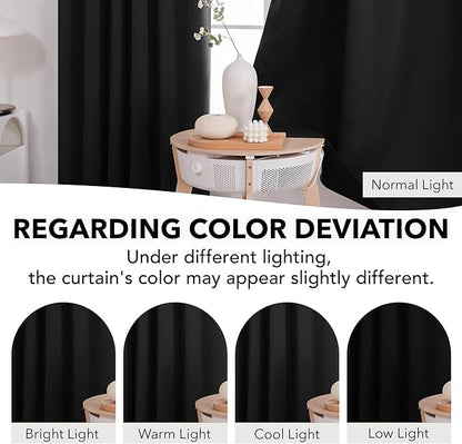 Deconovo Blackout Curtains, Thermal Insulated, W42 x L63 2 Panels, Back Tab, Machine Washable, Room-Darkening Drapes for Bedroom/Living Room Black