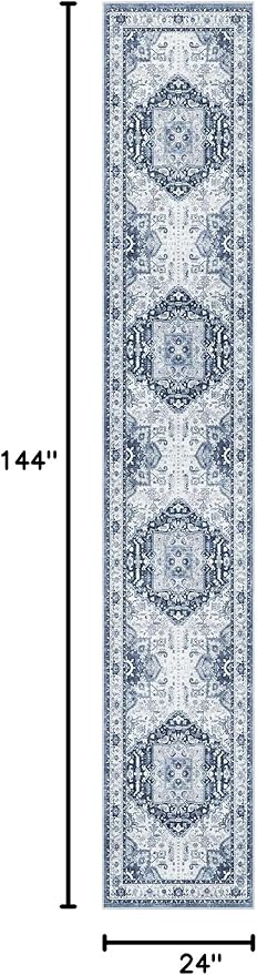 Madane Runner Rugs for Hallway 2x12 Extra Long Washable Non-Slip Hallway Runner Rug Low-Pile Stair Kitchen Throw Carpet Runner for Entrance Living Dining Laundry Room Rug (Navy/White, 2'x12')