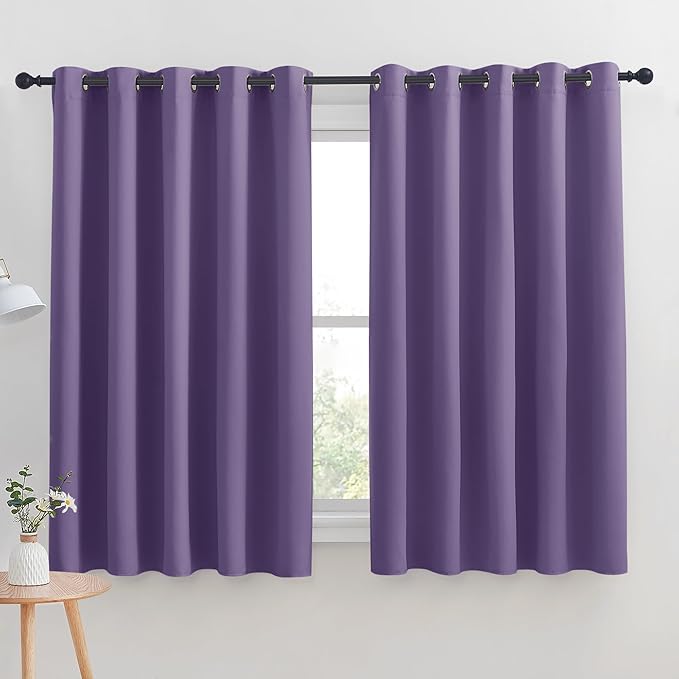 NICETOWN Lilac Purple Blackout Curtain Panels for Bedroom, 2 Panels, W70 x L63-inch, Grey, Thermal Insulated Grommet Top Blackout Draperies and Drapes for Basement