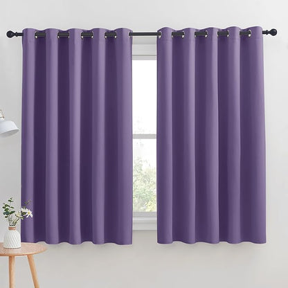 NICETOWN Lilac Purple Blackout Curtain Panels for Bedroom, 2 Panels, W70 x L63-inch, Grey, Thermal Insulated Grommet Top Blackout Draperies and Drapes for Basement