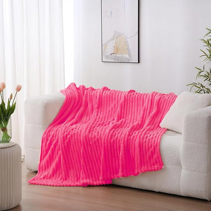 Valentines Day Decorations Hot Pink Fleece Throw Blanket 50”×60” for Couch Sofa,Cozy Plush Microfiber Flannel Blanket with Stripes Design Lightweight Gifts for Adults Woman Girls