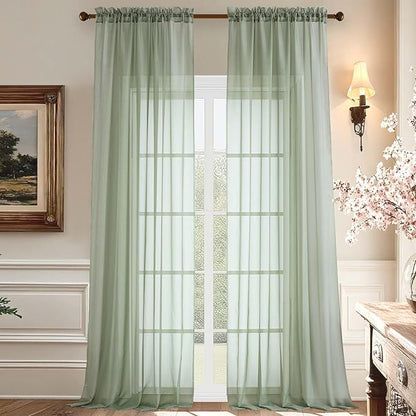 Aiyufeng Sheer Sage Green Curtains 120 Inches Long, Extra Long Rod Pocket Solid Color Window Sheer Curtain Panels, Elegant Curtains & Drapes for Living Room, Bedroom 2 Panels (Sage, 59" W x 120" L)