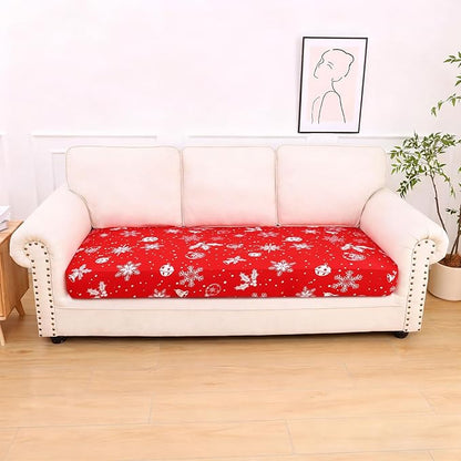 hyha Printed Couch Cushion Covers, Floral Sofa Covers Washable for 3 Cushion Couch, Stretch Pattern Outdoor Cushion Covers for Patio Furniture with Elastic Bottom(Large, Snowflake Bell)