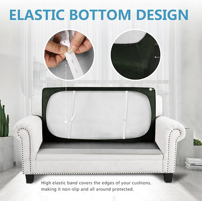 Leather Look Couch Cushion Covers Sofa Seat Slipcovers Sets Couches Furniture Protector for Sectional Armchair Loveseat Pets Kids Stretch Spandex Fabric (1 Cushion Loveseat, Army Green)