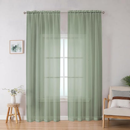 OWENIE Sheer Curtains, Sage Green Sheer Curtains 78 inch Length 2 Panels Set, Rod Pocket Voile Fimly Sheer Drapes for Living Room/Bedroom, 2pcs, Each 42" W x 78" L