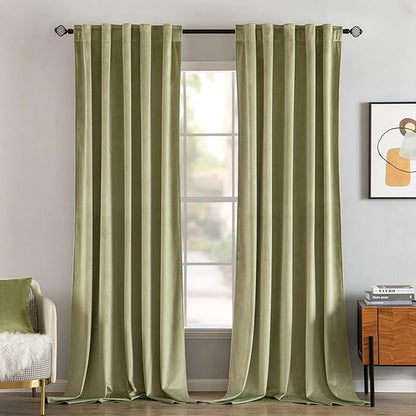 MIULEE Velvet Curtains 96 inches 2 Panels - Luxury Blackout Curtains for Bedroom Living Room Thermal Insulated Super Soft Window Drapes Rod Pocket & Back Tab, Sage Green, W52 x L96 inches