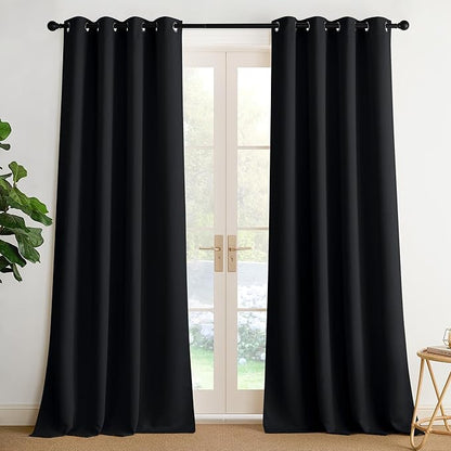NICETOWN Room Darkening Draperies Curtains Panels, 2 Panels Black W52 x L102