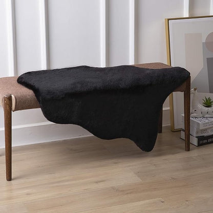 Ashler HOME DECO Ultra Soft Faux Rabbit Fur Chair Couch Cover Area Rug for Bedroom Floor Sofa Living Room Black 2 x 3 Feet