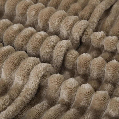 Tan Fleece Throw Blanket 60”×80” for Couch Sofa Bed,Super Soft Cozy Plush Microfiber Flannel Blanket with Stripes Design Lightweight for Adults,Woman,Girls