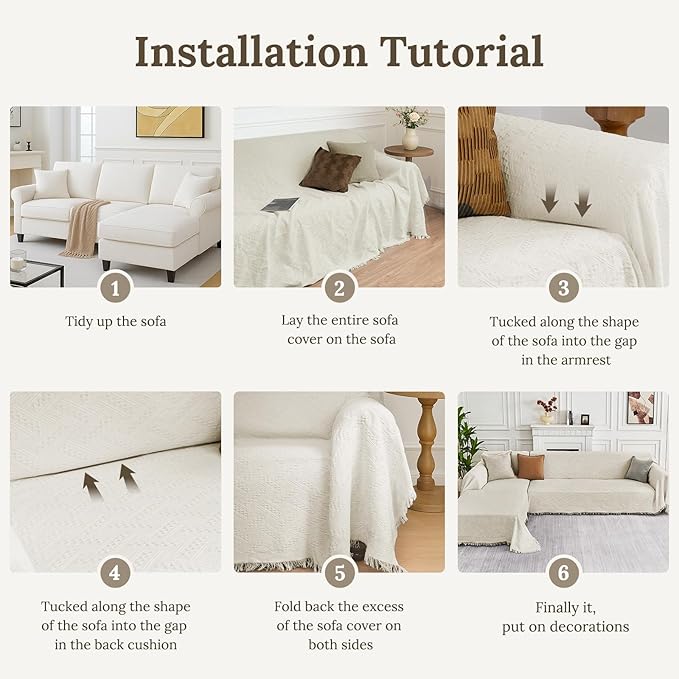 HOMERILLA Sectional Couch Covers for Sectional Sofa L Shaped Sofa Cover Blanket 2 Pieces L Shape Furniture Protector for Pets Dogs(Ivory, Large)