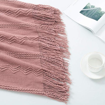 BOURINA Coral Pink Throw Blanket 60 x80 Inches Textured Solid Soft Sofa Throw Bed Runner Knitted Decorative Blanket