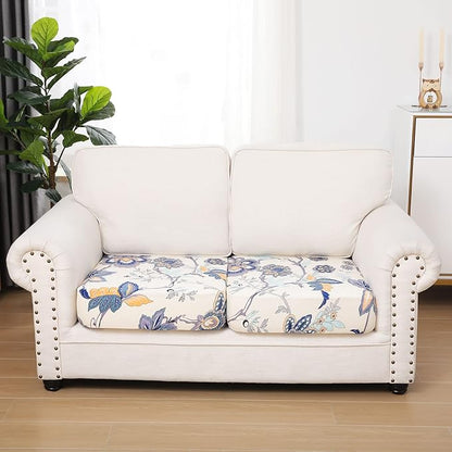 hyha Printed Couch Cushion Covers, Floral Sofa Covers Washable for 2 Cushion Couch, Stretch Pattern Outdoor Cushion Covers for Patio Furniture with Elastic Bottom(2 Packs, Vintage Flower)