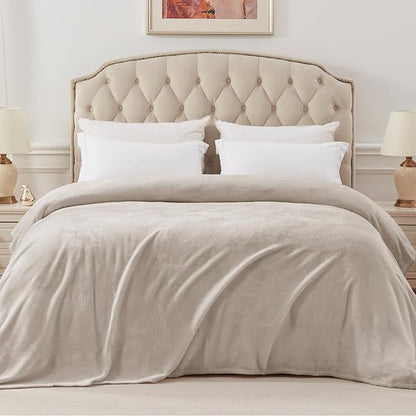 Exclusivo Mezcla Fleece Blanket King Size for Bed, Super Soft and Warm, All Season, Cozy, Plush, Lightweight, 90x104 Inches, Camel
