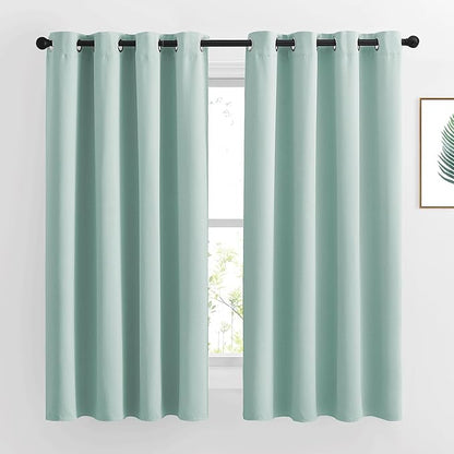 NICETOWN Aqua Blue Blackout Curtains 63 inches Long for Bedroom, Grommet Solid Thermal Drapes Light Blocking Window Treatments Sound Reducing for Living Room, W46 x L63, 2 Panels