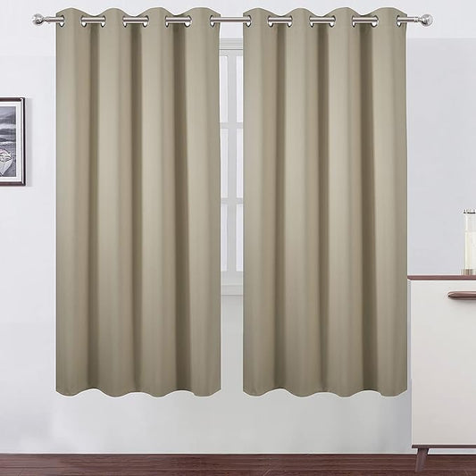 LEMOMO Beige Thermal Blackout Curtains/52 x 72 Inch/Set of 2 Panels Room Darkening Curtains for Bedroom