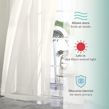 OVZME Ivory Sheer Curtains 90 Inches Long 2 Panels - Soft Light Filtering Window Sheer Panels for Living Room/Bedroom, Top Dual Rod Pocket, 1 Pair, Each 42Wx90L Inches