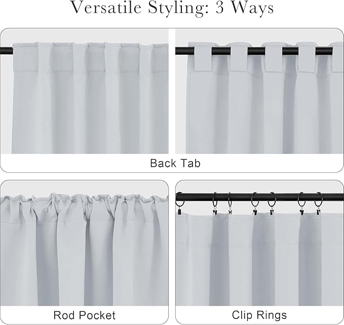 PONY DANCE Grayish White Curtains - Room Darkening Window Drapes for Kitchen/Bedroom with Back Tab/Rod Pocket Top Home Decoration, 42 Inches Wide by 54 Inches Long, 2 PCs