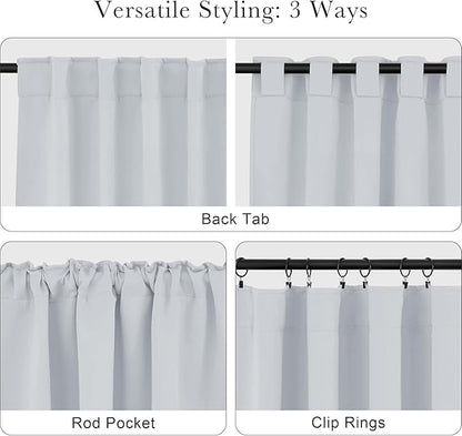 PONY DANCE White Curtain Panels - Kitchen Curtains Room Darkening Light Blocking Energy Saving Short Drapes/Bedroom with Back Tab Home Decor, 42 in Wide by 30 Long, Grayish White, 2 PCs