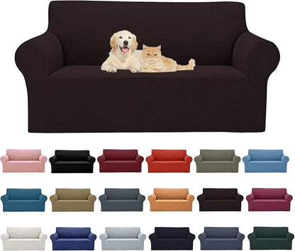 Cupuamon 2026 New Stretch Loveseat Sofa Slipcovers Couch Cover for 2 Cushion Furniture Protector Sofa Covers with Elastic Bottom Jacquard Fabric Small Checks for Pets, Kids - Chocolate