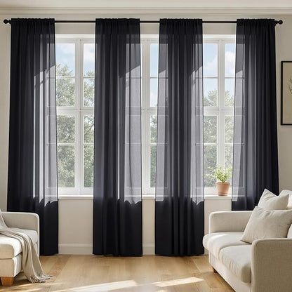 MIULEE Black Sheer Curtains 108 Inches Long, 4 Panels Set, Light Filtering Halloween Rod Pocket Voile Drapes for Living Room and Bedroom, Airy Soft Fabric Window Treatments, 42 x 108 Inches