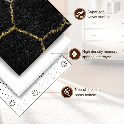 TWINNIS Super Soft Shaggy Rugs Fluffy Carpets, 4x5.9 Feet, Indoor Modern Plush Area Rugs for Living Room Bedroom Kids Room Nursery Home Decor, Upgrade Anti-Skid Rectangular Fuzzy Rug, Black Gold