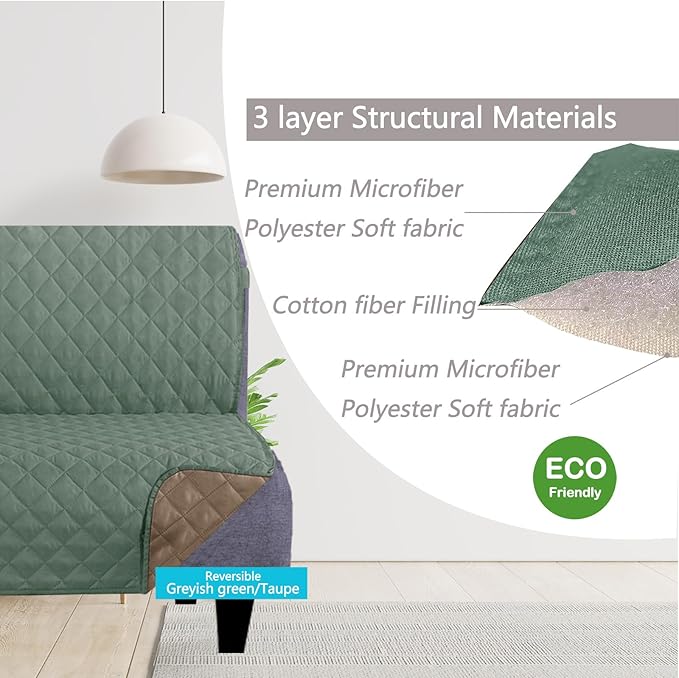 U-NICE HOME Futon Sofa Covers Reversible Sofa Slipcover Armless Cover Furniture Protector Couch Cover Water Resistant (Futon, Greyish Green/Taupe)