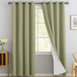 Yakamok Sage Green Linen Curtains 100% Blackout 90 Inches Long,Room Darkening Textured Curtains for Living Room Thermal Grommet Bedroom 2 Panels with Greyish White Liner