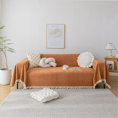HANDONTIME Dark Orange Sofa Covers Couch Cover for Dogs Colorful Tassel Lovetseat Covers Pet Couch Cover Bohemian Sofa Cover for Couch Vintage Boho Couch Covers Futon Cover Pet-Friendly, 71" X134"
