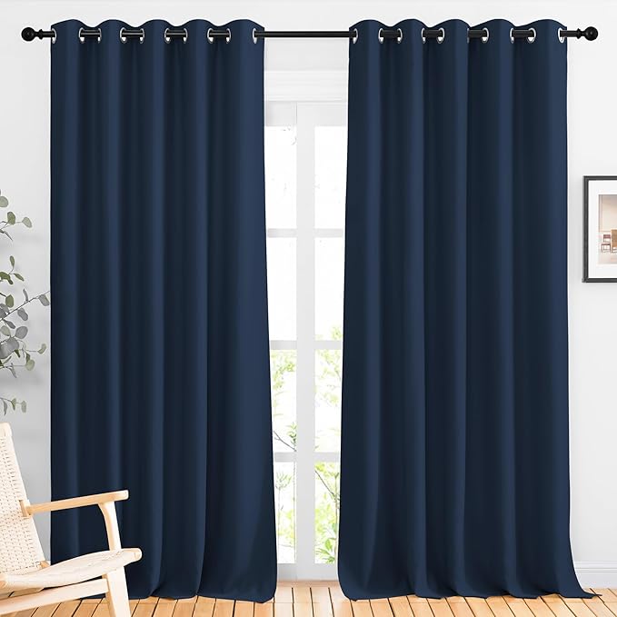 NICETOWN Blackout Curtains Panels for Living Room, 2 Panels, 66 x 92 Inch, Navy, 3 Pass Microfiber Noise Reducing Thermal Insulated Solid Ring Top Blackout Window Drapes