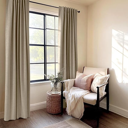 100% Blackout Shield Linen Blackout Curtains for Bedroom 90 Inches Long, Back Tab/Rod Pocket Living Room Drapes, Thermal Insulated Blackout Curtains 2 Panels Set, 50" W x 90" L, Plaza Taupe