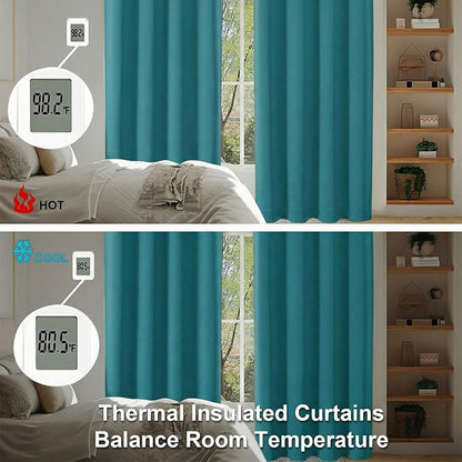 Simplebrand Ava Teal Blackout Curtains for Bedroom 96 Inches Long 2 Panels, Solid Thermal Insulated, Energy Saving Nursery Window Treatment Curtains Blackout Drapes, W40 x L96 Inch, Teal
