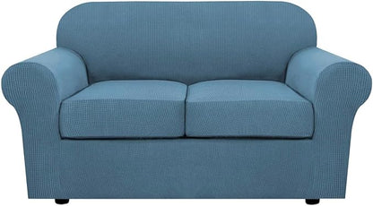 H.VERSAILTEX 3 Piece Stretch Sofa Covers for 2 Cushion Loveseat Couch Covers for Living Room Sofa Slipcovers (Base Cover Plus 2 Seat Cushion Covers) Thicker Jacquard Fabric(Medium Sofa, Dusty Blue)