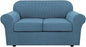 H.VERSAILTEX 3 Piece Stretch Sofa Covers for 2 Cushion Loveseat Couch Covers for Living Room Sofa Slipcovers (Base Cover Plus 2 Seat Cushion Covers) Thicker Jacquard Fabric(Medium Sofa, Dusty Blue)