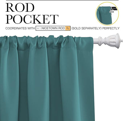 NICETOWN Window Curtains Blackout Drapes - Thermal Insulated Solid Rod Pocket Blackout Curtains/Draperies for Living Room (Sea Teal, One Pair, 52 by 72-Inch)