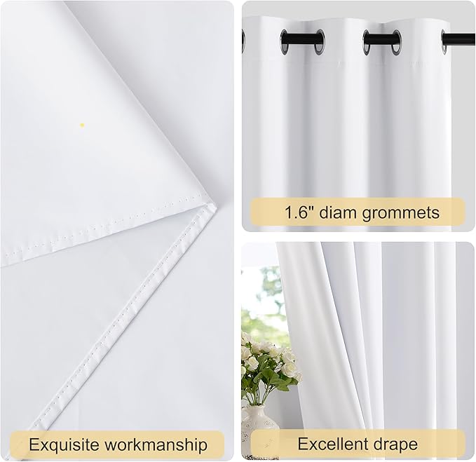 NICETOWN 100% Blackout Window Curtain Panels 48" Length, Set of 2, Snow White, 42 inches Wide, Thermal Insulated Drapes for Kitchen