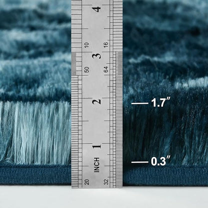 Deerhoo Large Shag Area Rugs 6 x 9, Tie-Dyed Plush Fuzzy Rugs for Living Room, Ultra Soft Fluffy Furry Rug for Bedroom, Indoor Carpet Nursery Rugs for Kids Room Home Decor, Peacock Blue