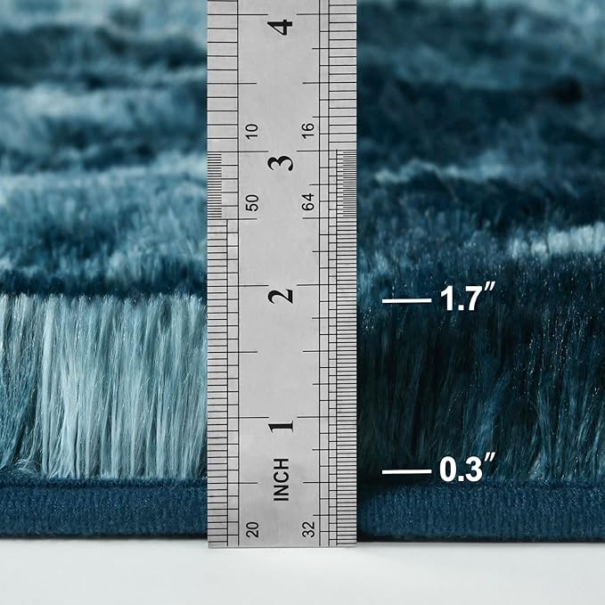 Deerhoo Shag Area Rug, 4 X 6 Tie-Dyed Plush Fuzzy Rugs for Living Room, Ultra Soft Fluffy Furry Rug for Bedroom, Indoor Carpet Nursery Rugs for Kids Room Home Decor, Peacock Blue