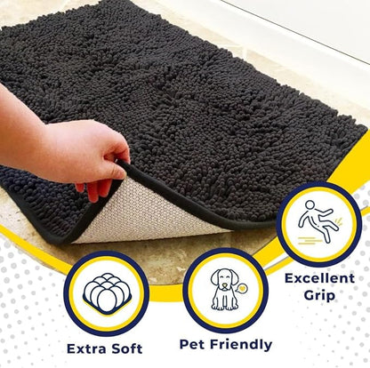Muddy Mat® | Super Absorbent Door Mat Indoor, Microfiber Quick Dry Chenille Entryway Rug, Non-Slip Front Door Mat, Indoor Mats for Entryway, Machine Washable Pet Rug, Charcoal 16"x24"