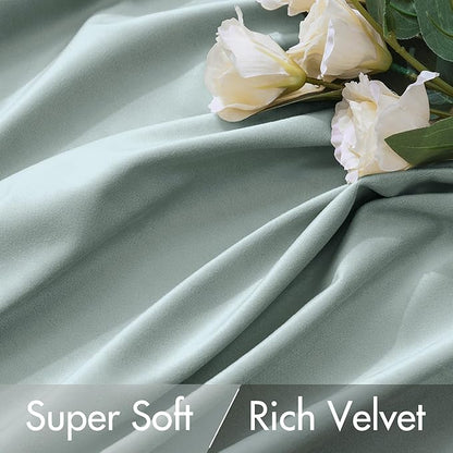 MIULEE Velvet Curtains 90 inches - Luxury Blackout Curtains for Bedroom Living Room Thermal Insulated Super Soft Window Drapes Rod Pocket & Back Tab, Misty Blue, W52 x L90 inches, 2 Panels