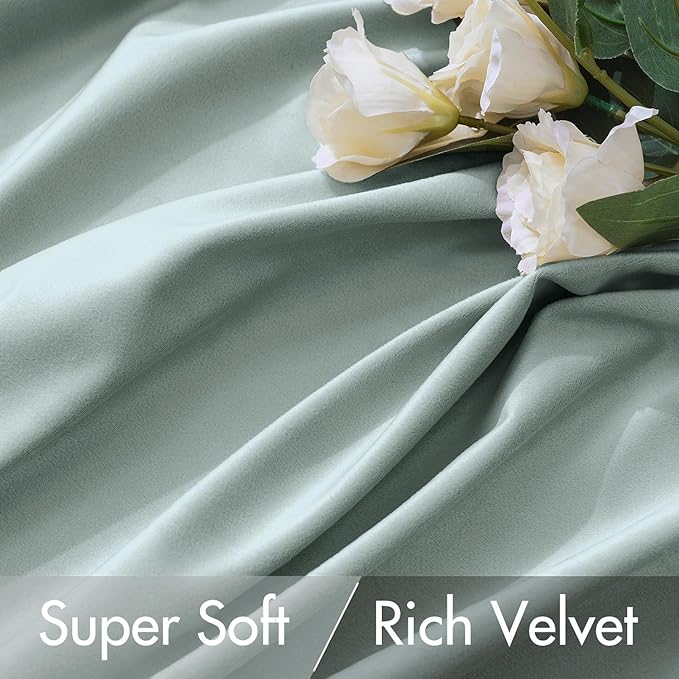 MIULEE Velvet Curtains 96 inches - Luxury Curtains for Bedroom Living Room Room Darkening Thermal Insulated Super Soft Window Drapes Rod Pocket & Back Tab, Misty Blue, W52 x L96 inches, 2 Panels
