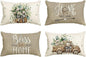 AVOIN Colorlife Bless Our Home Farmhouse Eucalyptus Leaves Throw Pillow Covers, 12 x 20 Inch Truck Sweet Home Cushion Case Decorations Set of 4