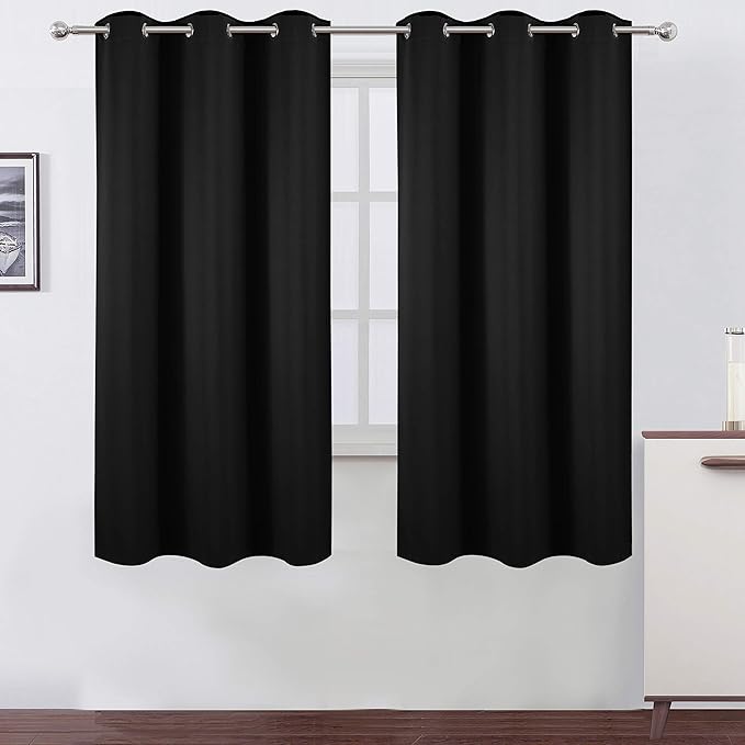 LEMOMO Black Blackout Curtains 34 x 63 Inch Length/Set of 2 Curtain Panels/Thermal Insulated Room Darkening Blackout Curtains for Bedroom
