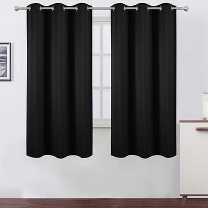 LEMOMO Black Blackout Curtains 34 x 63 Inch Length/Set of 2 Curtain Panels/Thermal Insulated Room Darkening Blackout Curtains for Bedroom