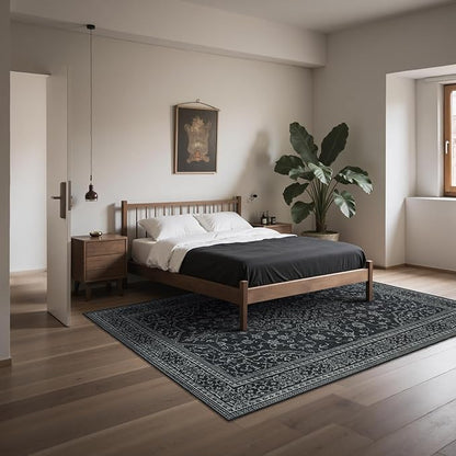 Washable Rugs 8x10 Area Rugs for Living Room,Bedroom,Dining Room- Soft Low Pile Stain-Resistant Carpet with Non-Slip Rubber Backing,Large Vintage Area Rug for Farmhouse Nursery Home Office Decor
