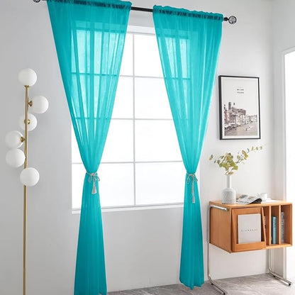 SpaceDresser Sheer Voile Window Treatment Rod Pocket Curtain Panels for Kitchen Bedroom Living Room Drapes Sunlight Filtering Privacy Semi Home Decor Assorted (Peacock Blue, 52 W x 63 L)