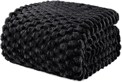 Exclusivo Mezcla Fleece Twin Blanket for Bed, Extra Large Fuzzy Black Bed Blankets, Soft Cozy Plush Sofa Throws for All Seasons, 60x80 Inches