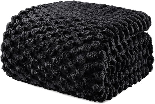 Exclusivo Mezcla Fleece Twin Blanket for Bed, Extra Large Fuzzy Black Bed Blankets, Soft Cozy Plush Sofa Throws for All Seasons, 60x80 Inches